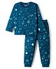 Babyhug Cotton Knit Full Sleeves Co-ord Night Suit With Space Theme Print - Navy Blue