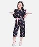 Cutiekins Woven Sleeveless Floral Printed Frill Detailed Jumpsuit - Black & Pink