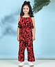 Cutiekins Woven Sleeveless Leaf Printed  Frill Detailed Jumpsuit - Red & Black