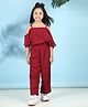 Cutiekins Woven Cold Shoulder  Abstract Designed Jumpsuit - Maroon