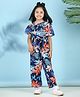 Cutiekins Woven Half Sleeves Floral Printed  Jumpsuit - Navy Blue & Orange