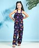 Cutiekins Woven Sleeveless   Butterfly Printed Halter Neck  Jumpsuit - Navy Blue & Pink