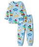 Babyhug Cotton Knit Full Sleeves Co-ords Night Suit With Dino Print - Light Blue