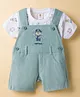 ToffyHouse Cotton Knit Dungaree & Half Sleeves T-Shirt with Nautical Theme Print & Embroidery - Sea Green & White