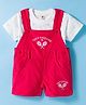 ToffyHouse Cotton Knit Half Sleeves Tennis Racket Print T-Shirt with Embroidered Corduroy Dungaree - Red & White