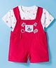 ToffyHouse Cotton Knit Half Sleeves T-Shirt & Dungaree with Nautical Theme Print & Patches - Red & White