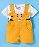 ToffyHouse Corduroy Dungaree with Half Sleeves Tiger Printed T-Shirt - Golden