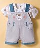 ToffyHouse Cotton Knit Dungaree & Half Sleeves T-Shirt with Teddy Print - Light Blue & White