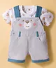 ToffyHouse Cotton Knit Dungaree & Half Sleeves T-Shirt with Teddy Print - Light Blue & White