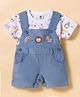 ToffyHouse Cotton Knit Dungaree & Half Sleeves T-Shirt With Animal Print & Embroidery - Blue & White