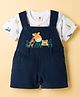 ToffyHouse Cotton Knit Dungaree & Half Sleeves Inner Tee with Animal Print & Embroidery - Navy Blue & White