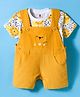 ToffyHouse Cotton Knit Half Sleeves Inner Top & Dungaree with Tiger Print - Golden