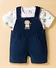 ToffyHouse Cotton Knit Half Sleeves T-Shirt & Dungaree With Lion Print & Embroidery - Navy Blue & White