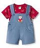 ToffyHouse Cotton Knit Dungaree & Half Sleeves T-Shirt with Teddy Print - Blue & Red