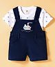 ToffyHouse Interlock Knit Half Sleeves T-Shirt & Dungaree with Boat Patch and Anchor Embroidery - Navy Blue & White