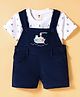 ToffyHouse Interlock Knit Half Sleeves T-Shirt & Dungaree with Boat Patch and Anchor Embroidery - Navy Blue & White