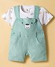 ToffyHouse Cotton Knit Half Sleeves T-Shirt & Corduroy Dungaree with  Bear Print & Applique - Mint