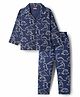 Babyhug Cotton Knit Full Sleeves Co-ords Night Suit With Dino Print - Navy Blue