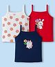 Doodle Poodle 100% Cotton Knit Singlet Sleeves Bunny & Floral Printed Slips Pack of 3 - White Navy Blue & Red