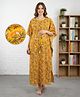 Bella Mama Cotton Woven Half Sleeves Maternity Kaftan With Floral Print - Mustard