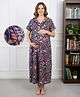 Bella Mama Cotton Woven Half Sleeves Maternity Nursing Nighty With Floral Print - Blue