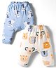 Simply Interlock Knit Full Length Diaper Leggings with Animal Print Pack of 2 - Light Blue & White