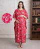 Bella Mama Cotton Woven Half Sleeves Maternity Nursing Kaftan With Floral Print - Red