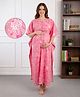 Bella Mama Cotton Woven Half Sleeves Maternity Nursing Kaftan With Floral Print - Pink