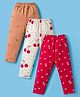 Simply Interlock Knit Full Length Leggings With Floral & Cherry Print Pack Of 3 - Red & White