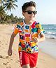 OLLINGTON ST. Cotton Knit Half Sleeves Printed T-Shirt & Shorts - Multicolor & Red