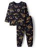 Kookie Kids Single Jersey Knit Full Sleeves Co-ord Night Suit With Space Theme Print - Black