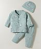 Simply Interlock Knit Full Sleeves Co-ords Night Suit with Cap & Puppy Print - Sea Green