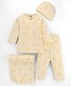 Simply Sinker Knit Full Sleeves Bear Printed Co-ords Night Suit with Cap & Towel - Cream