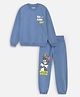 Nap Chief Pure Cotton Knit Warner Bros Featuring Full Sleeves Tom & Jerry Back Printed Relaxed Fit Winter Sweatshirt With Joggers Set - Blue