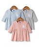 Simply Sinker Knit Full Sleeves Front Open Frocks With Cat & Floral Print Pack of 3 - Peach Light Blue & Light Grey