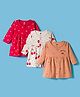 Simply Interlock Knit Full Sleeves Frocks with Floral & Polka Dot Print Pack of 3 - Red Peach & White