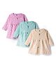 Simply Interlock Knit Full Sleeves Front Open Frocks With Unicorn & Animal Print Pack of 3 - Mint Beige & Pink