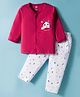 Simply Interlock Knit Full Sleeves Night Suit with House & Happy Life Text Print - Red