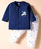 Simply Interlock Knit Full Sleeves Night Suit with House & Happy Life Text Print - Navy Blue