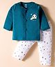 Simply Interlock Knit Full Sleeves Night Suit with House & Happy Life Text Print - Teal Blue