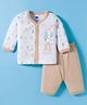 Simply Sinker Knit Full Sleeves  Night Suit With Animal Print - White & Beige