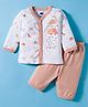 Simply Sinker Knit Full Sleeves Night Suit with Dino Print - Peach & White