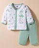 Simply Sinker Knit Full Sleeves Night Suit With Animal Print - White & Green