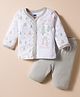 Simply Sinker Knit Full Sleeves Night Suit with Jungle Theme Print - Light Grey & White