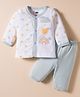 Simply Sinker Knit Full Sleeves Night Suit with Rainbow Print - Sky Blue & White