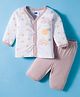 Simply Sinker Knit Full Sleeves Night Suit with Rainbow Print - Light Red & White