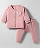 Simply Popcorn Knit Full Sleeves Night Suit with Bear Applique - Pink