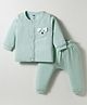 Simply Popcorn Knit Full Sleeves Night Suit with Bear Applique - Mint