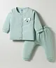 Simply Popcorn Knit Full Sleeves Night Suit with Bear Applique - Mint