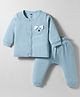 Simply Popcorn Knit Full Sleeves Night Suit with Bear Applique - Light Blue